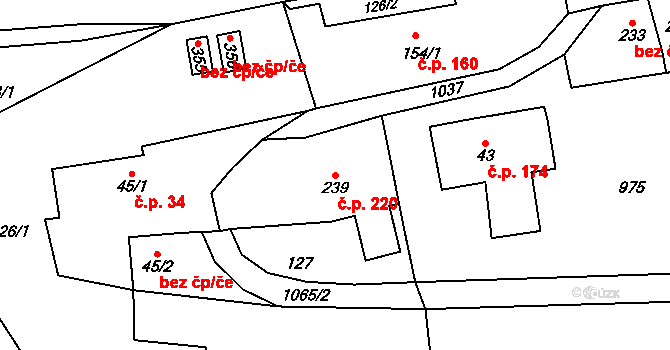 Horní Kostelec 220, Červený Kostelec na parcele st. 239 v KÚ Horní Kostelec, Katastrální mapa