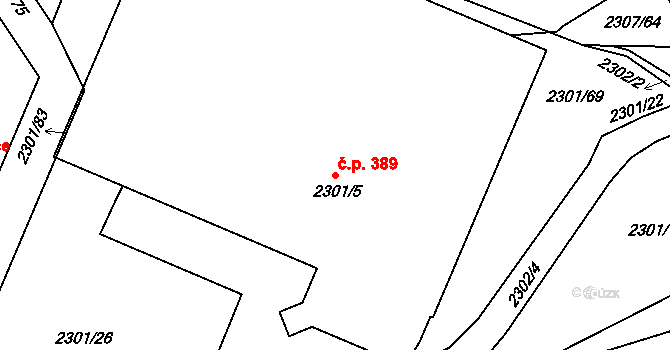 Dobruška 389 na parcele st. 2301/5 v KÚ Dobruška, Katastrální mapa