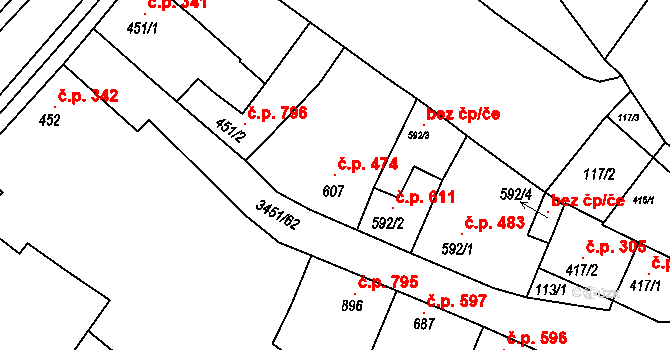 Lysá nad Labem 474 na parcele st. 607 v KÚ Lysá nad Labem, Katastrální mapa