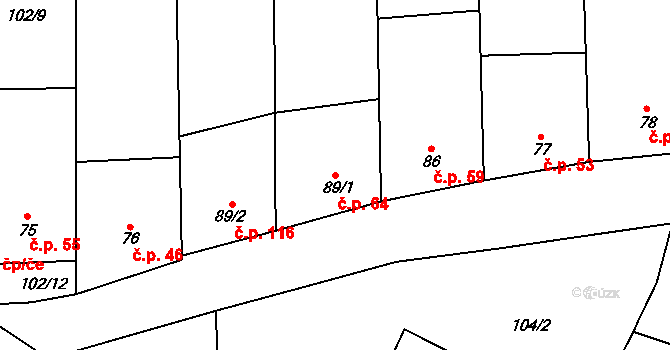 Hlinsko pod Hostýnem 64, Bystřice pod Hostýnem na parcele st. 89/1 v KÚ Hlinsko pod Hostýnem, Katastrální mapa