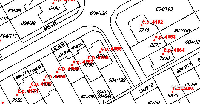 Kroměříž 4165 na parcele st. 6729 v KÚ Kroměříž, Katastrální mapa