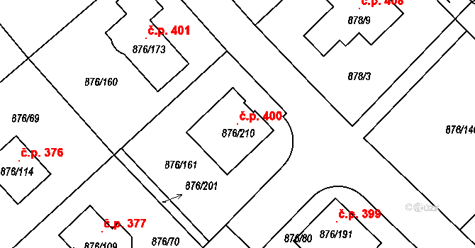 Stonařov 400 na parcele st. 876/210 v KÚ Stonařov, Katastrální mapa