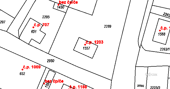 Krásná Lípa 1203 na parcele st. 1557 v KÚ Krásná Lípa, Katastrální mapa