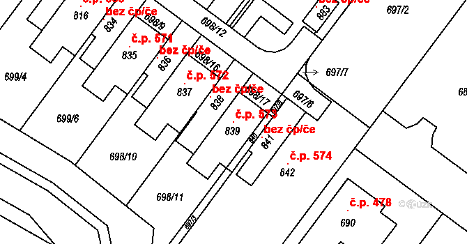 Držovice 573 na parcele st. 839 v KÚ Držovice na Moravě, Katastrální mapa