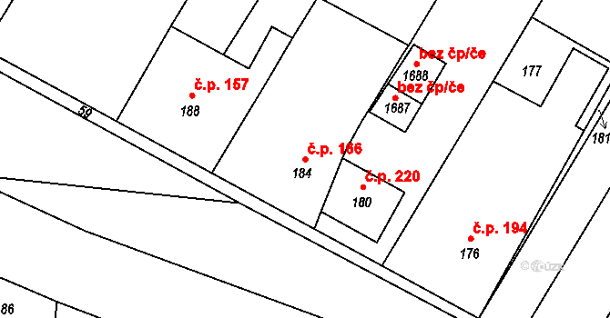 Přerov XII-Žeravice 166, Přerov na parcele st. 184 v KÚ Žeravice, Katastrální mapa