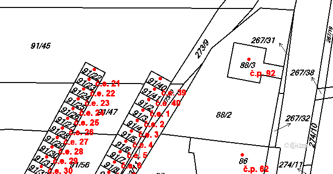 Honice 39, Stochov na parcele st. 91/40 v KÚ Honice, Katastrální mapa