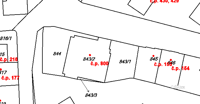 Žižkov 800, Kutná Hora na parcele st. 843/2 v KÚ Kutná Hora, Katastrální mapa
