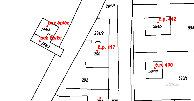 Sedlec 117, Kutná Hora na parcele st. 290 v KÚ Sedlec u Kutné Hory, Katastrální mapa