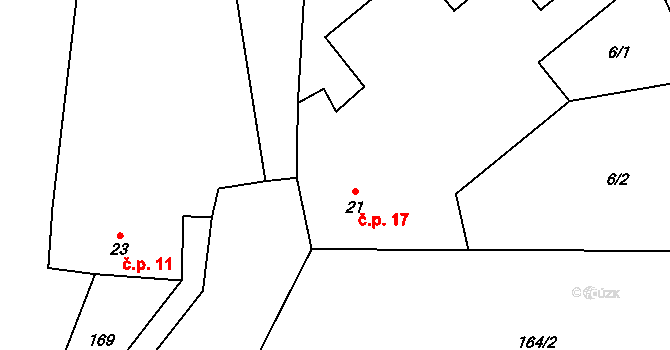 Krchlebská Lhota 17, Zbýšov na parcele st. 21 v KÚ Krchlebská Lhota, Katastrální mapa