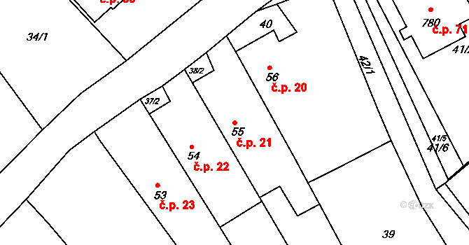 Horka I 21 na parcele st. 55 v KÚ Horka u Žehušic, Katastrální mapa
