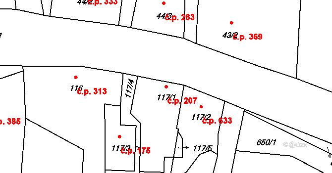 Lučany nad Nisou 207 na parcele st. 117/1 v KÚ Lučany nad Nisou, Katastrální mapa