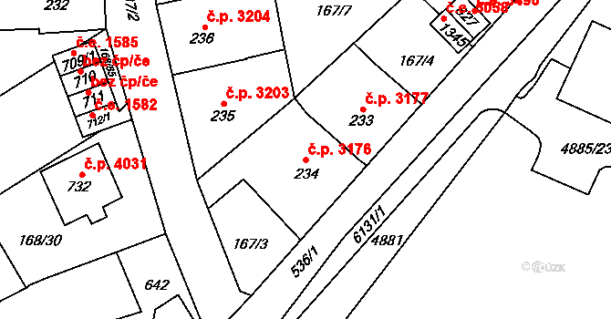 Jihlava 3176 na parcele st. 234 v KÚ Bedřichov u Jihlavy, Katastrální mapa