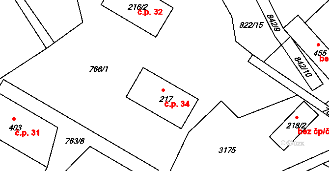 Heřmanice v Podještědí 34, Jablonné v Podještědí na parcele st. 217 v KÚ Heřmanice v Podještědí, Katastrální mapa