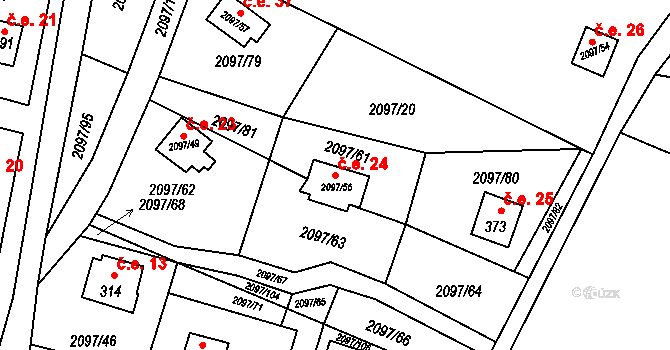 Rohozná 24 na parcele st. 2097/56 v KÚ Rohozná u Jihlavy, Katastrální mapa