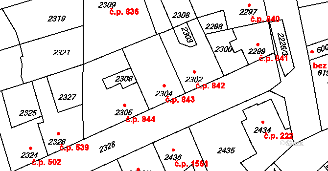 Kročehlavy 843, Kladno na parcele st. 2304 v KÚ Kročehlavy, Katastrální mapa