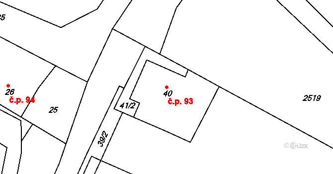 Lipolec 93, Dačice na parcele st. 40 v KÚ Lipolec, Katastrální mapa