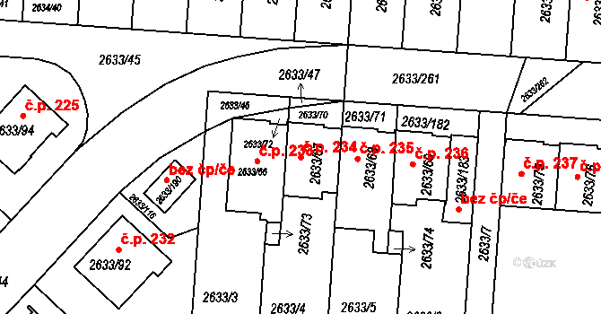 Dačice III 234, Dačice na parcele st. 2633/67 v KÚ Dačice, Katastrální mapa