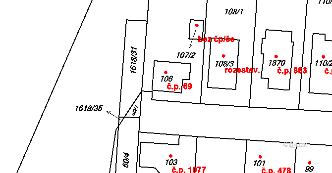 Kosmonosy 69 na parcele st. 106 v KÚ Kosmonosy, Katastrální mapa
