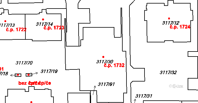 Tachov 1732 na parcele st. 3117/30 v KÚ Tachov, Katastrální mapa