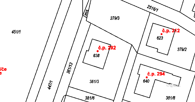 Osík 292 na parcele st. 638 v KÚ Osík, Katastrální mapa