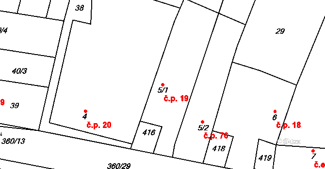 Podolí 19, Bouzov na parcele st. 5/1 v KÚ Podolí u Bouzova, Katastrální mapa