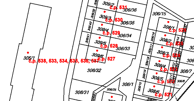 Kuřívody 527, Ralsko na parcele st. 309/6 v KÚ Kuřívody, Katastrální mapa