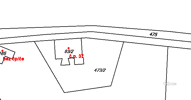 Komárov 37, Chuchelna na parcele st. 83/2 v KÚ Lhota Komárov, Katastrální mapa