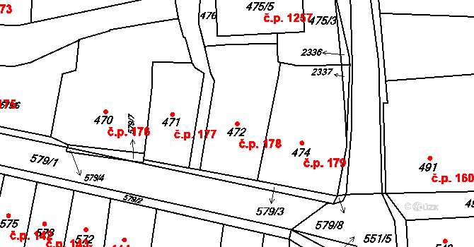 Jilemnice 178 na parcele st. 472 v KÚ Jilemnice, Katastrální mapa