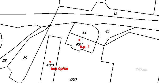 Sejcká Lhota 1, Chotilsko na parcele st. 43/1 v KÚ Sejcká Lhota, Katastrální mapa