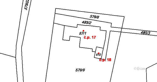 Doubravice 17, Železnice na parcele st. 87/1 v KÚ Cidlina, Katastrální mapa
