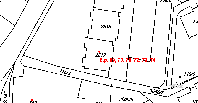 Žichlínské Předměstí 69,70,71,72,73,74, Lanškroun na parcele st. 2817 v KÚ Lanškroun, Katastrální mapa