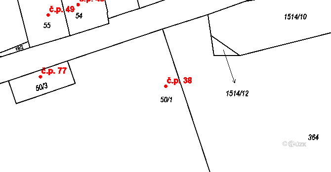 Obora 38 na parcele st. 50/1 v KÚ Obora u Loun, Katastrální mapa
