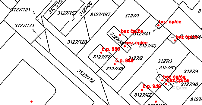 Pelhřimov 950 na parcele st. 3127/37 v KÚ Pelhřimov, Katastrální mapa