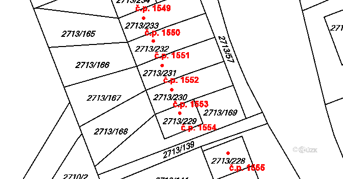 Pelhřimov 1553 na parcele st. 2713/230 v KÚ Pelhřimov, Katastrální mapa