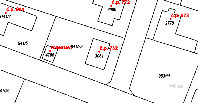 Plzeňské Předměstí 732, Rokycany na parcele st. 3061 v KÚ Rokycany, Katastrální mapa