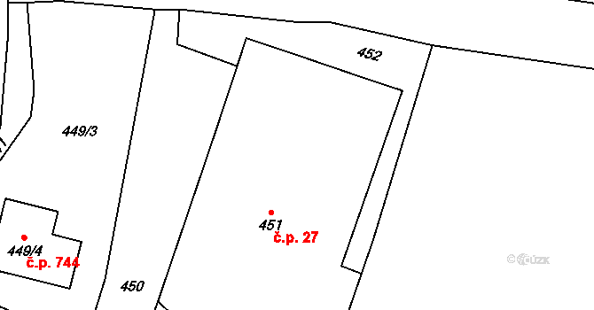 Suchdol nad Lužnicí 27 na parcele st. 451 v KÚ Suchdol nad Lužnicí, Katastrální mapa