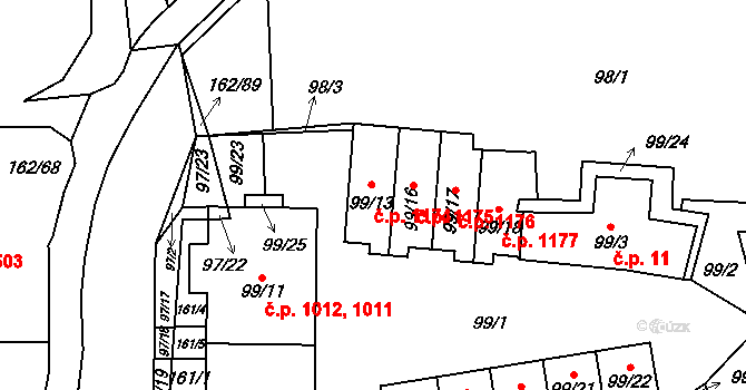 Stodůlky 1174, Praha na parcele st. 99/13 v KÚ Stodůlky, Katastrální mapa