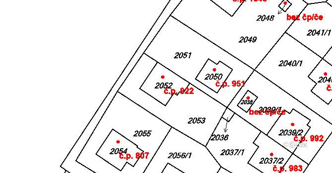 Suchdol 922, Praha na parcele st. 2052 v KÚ Suchdol, Katastrální mapa