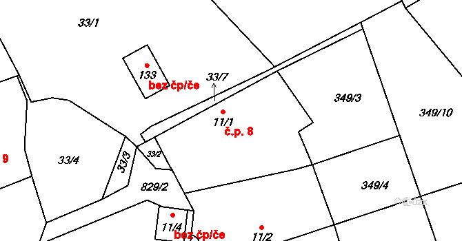 Chramosty 8, Dublovice na parcele st. 11/1 v KÚ Chramosty, Katastrální mapa