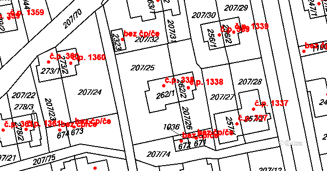 Sezimovo Ústí 338 na parcele st. 262/1 v KÚ Sezimovo Ústí, Katastrální mapa