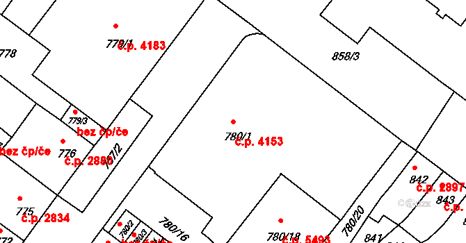 Chomutov 4153 na parcele st. 780/1 v KÚ Chomutov II, Katastrální mapa