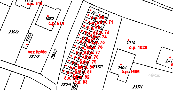 Rosice 77 na parcele st. 1374 v KÚ Rosice u Brna, Katastrální mapa