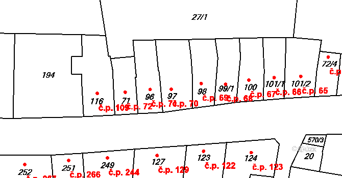 Čechovice 70, Prostějov na parcele st. 97 v KÚ Čechovice u Prostějova, Katastrální mapa