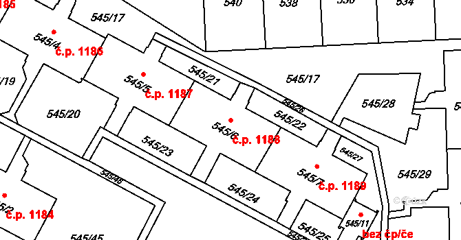 Šumbark 1188, Havířov na parcele st. 545/6 v KÚ Šumbark, Katastrální mapa
