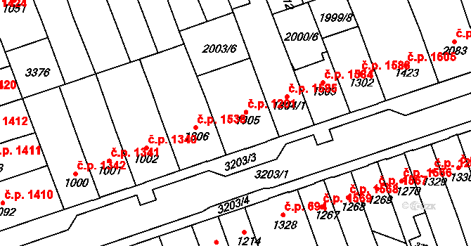 Hodonín 1201 na parcele st. 1305 v KÚ Hodonín, Katastrální mapa