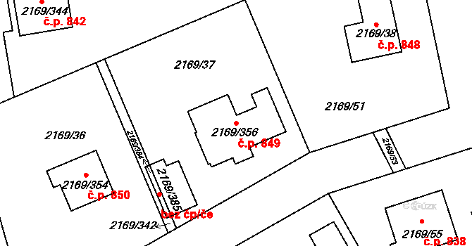 Velká Bystřice 849 na parcele st. 2169/356 v KÚ Velká Bystřice, Katastrální mapa