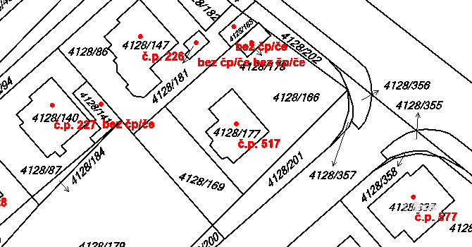 Choceňské Předměstí 517, Vysoké Mýto na parcele st. 4128/177 v KÚ Vysoké Mýto, Katastrální mapa