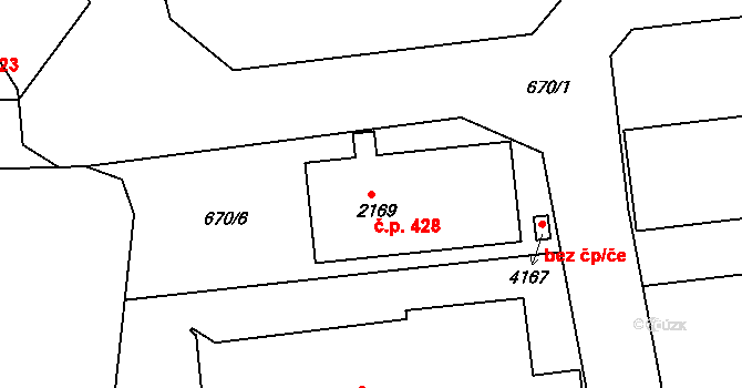 Horní Brána 428, Český Krumlov na parcele st. 2169 v KÚ Český Krumlov, Katastrální mapa