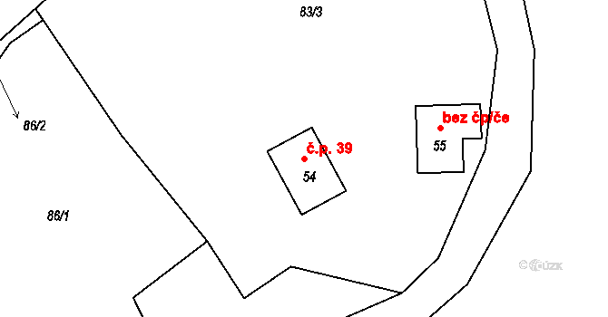 Sušetice 39, Sedlec-Prčice na parcele st. 54 v KÚ Sušetice, Katastrální mapa