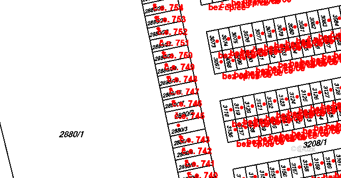 Lutyně 746, Orlová na parcele st. 2880/18 v KÚ Horní Lutyně, Katastrální mapa